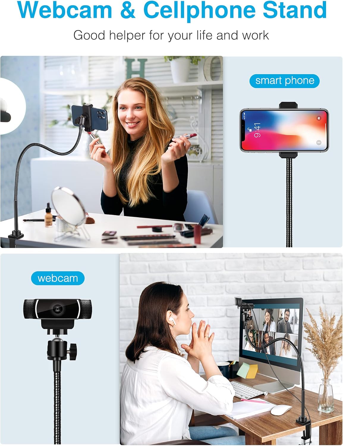 Puroma 25 Inch Upgraded Webcam Stand with Flexible Gooseneck with Jaws Clamp Clip Desk Mount Holder, 360 Degree Rotation for Logitech Webcam C925e C922x C922 C930e C930 C920 C615 : Electronics