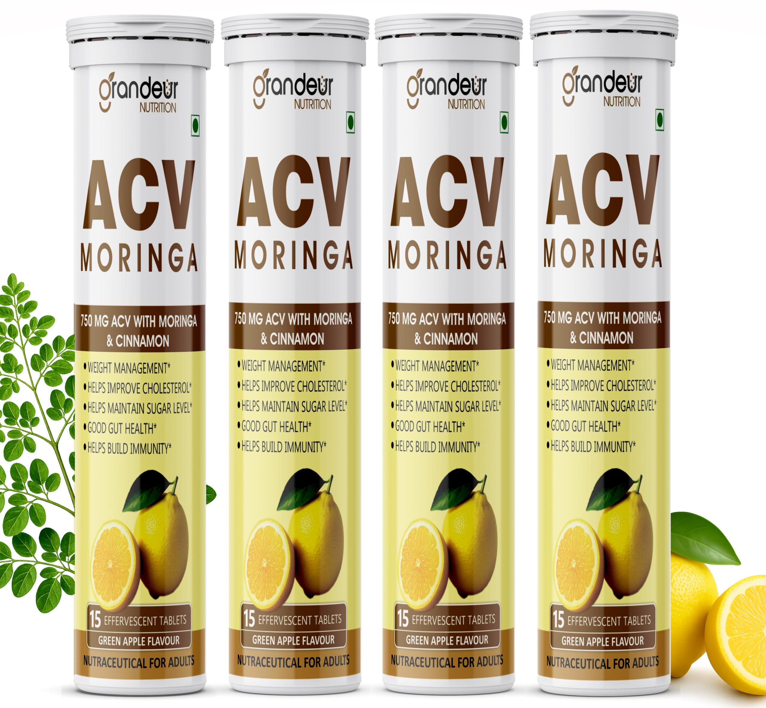 Grandeur ACV Moringa Apple Cider Vinegar Tablets 750mg, Green Apple, 60 tab — Amazon image 18
