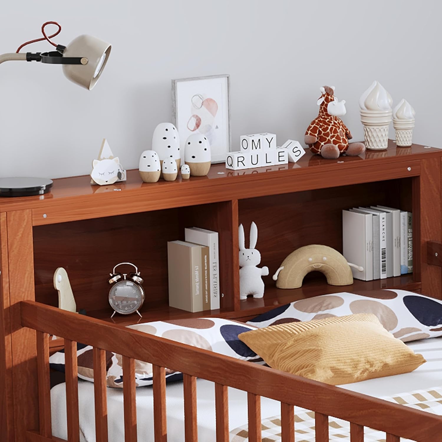 LUMISOL Vintage Twin Size Bed Frame with Storage Headboard, Wood Rustic Daybed Frame with Storage 2 Drawers, Wood Twin Bed Frame with Fence Rails, Walnut