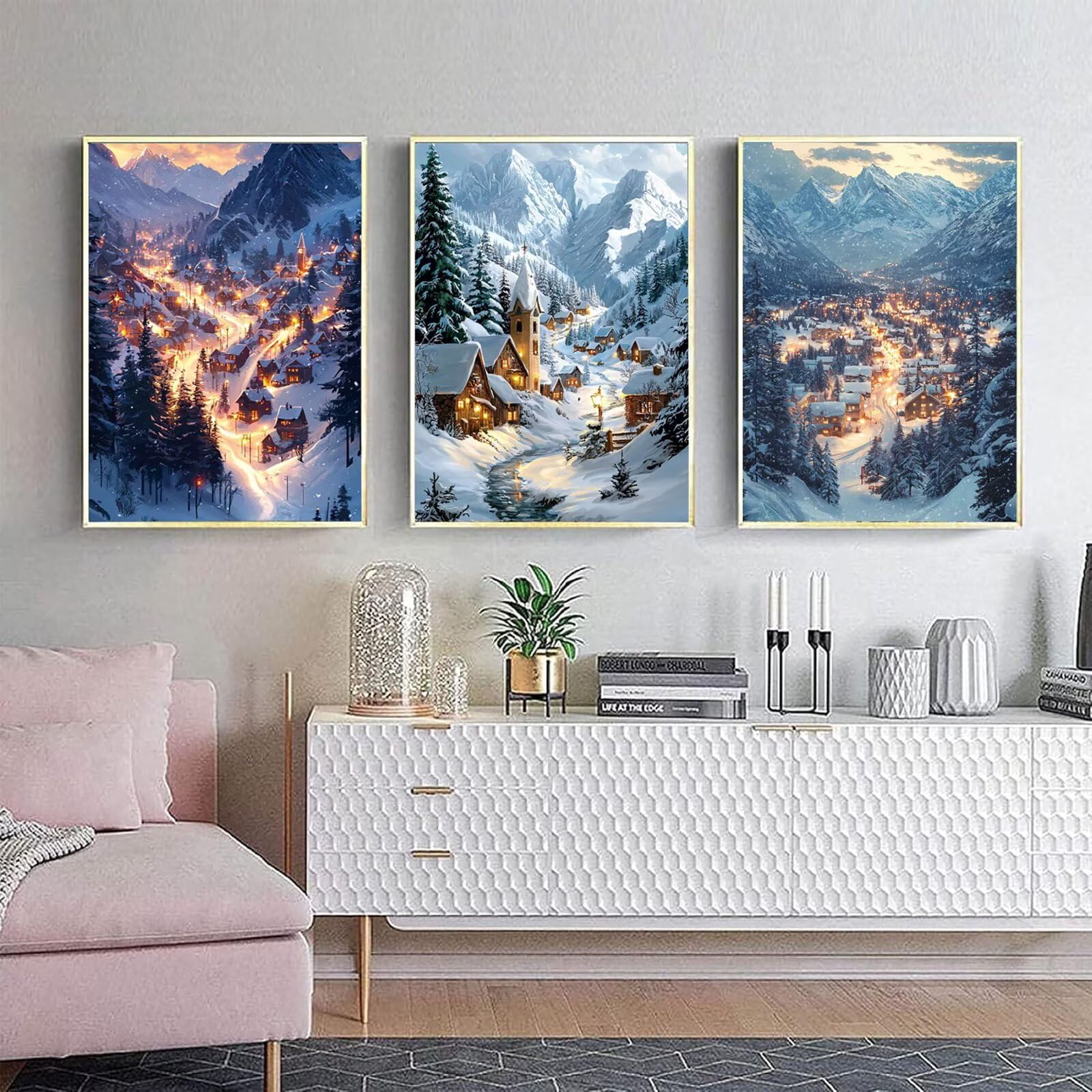 Generico Cnyaunfi 3 Pezzi Inverno Pittura Diamante Fai-Da-Te, 5D Bianco Diamond Painting Kit Completo per Hobby Creativi Adulti, Per La Decorazione Della Parete Di Casa 70x90cm YF-3356