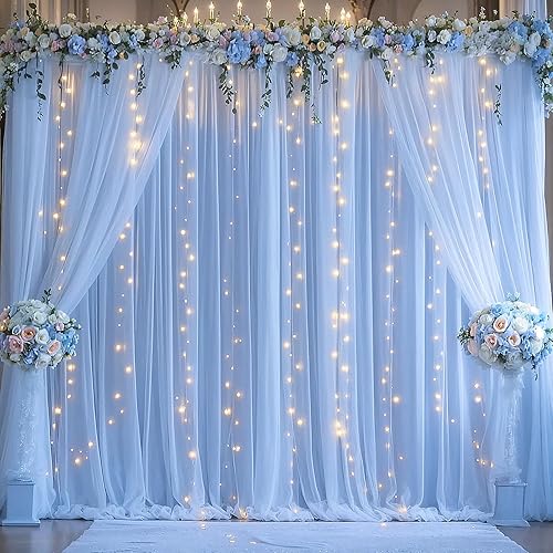 Cortina champán con luces para fiestas, bodas, 30 x 8 pies, cortinas de tul traslúcida para despedida de soltera, baby shower, cumpleaños, sesión de