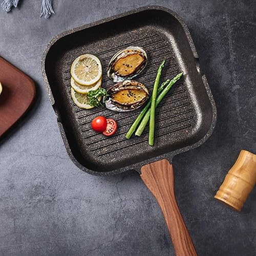 Miniatura 3 de Syrisora Sartén para parrilla de estufa Sartén cuadrada de inducción de aluminio Sartén antiadherente para carne casera (L)