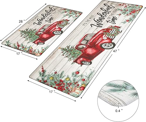 Miniatura 2 de Pauwer - Juego de 2 alfombras de cocina de Navidad antifatiga para piso, antideslizantes, acolchadas, tapete de cocina acolchado, cómodo, tapete