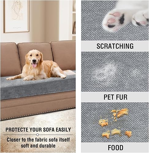 Miniatura 6 de H.VERSAILTEX Fundas de cojín de felpilla elástica para sofá de 3 plazas, fundas gruesas y duraderas para mascotas con parte inferior elástica (funda