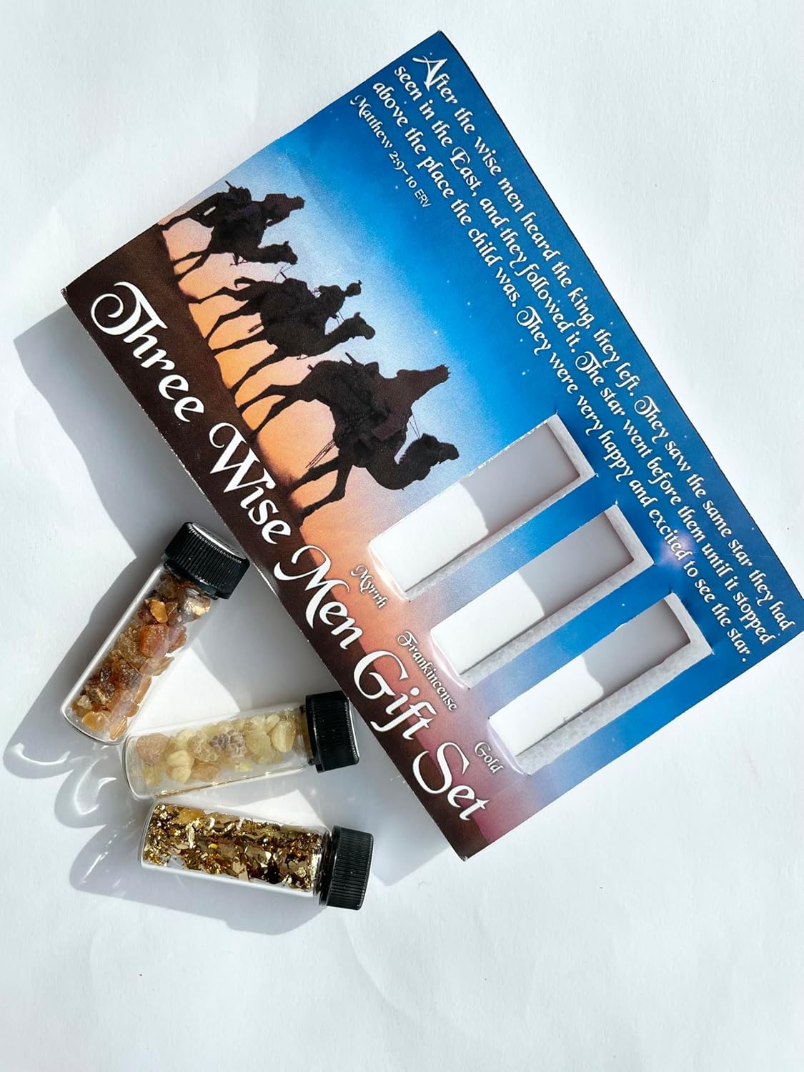 Palm Beach Medicinal Herbs Gifts of The Magi - Three Wise Men Christmas Nativity Gift Set - Gold, Frankincense, & Myrrh in Glass Vials - Bible-Based Christian