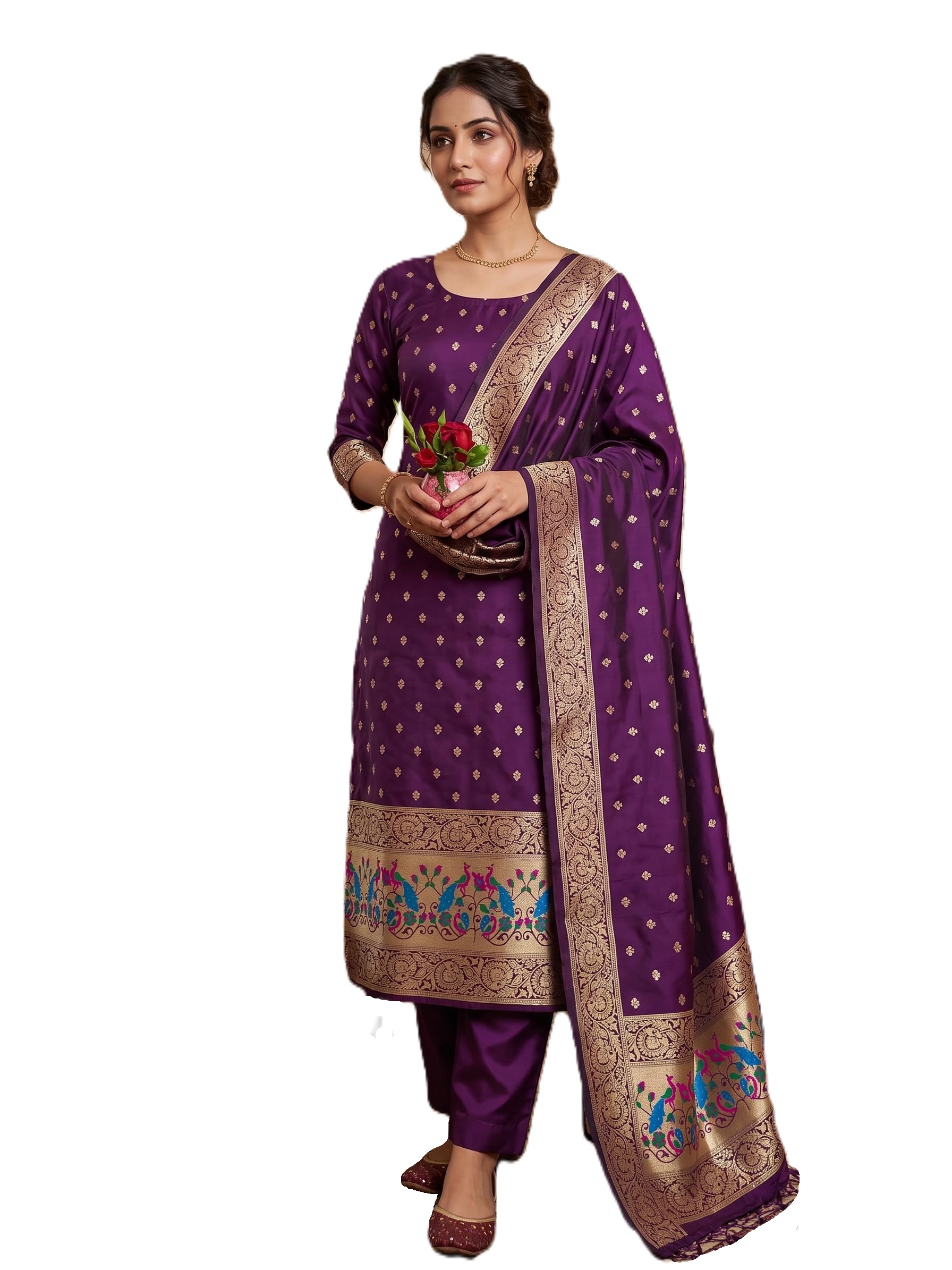 Premium Banarasi Silk Unstitched Dress Material with Dupatta, Traditional Style-picture-28