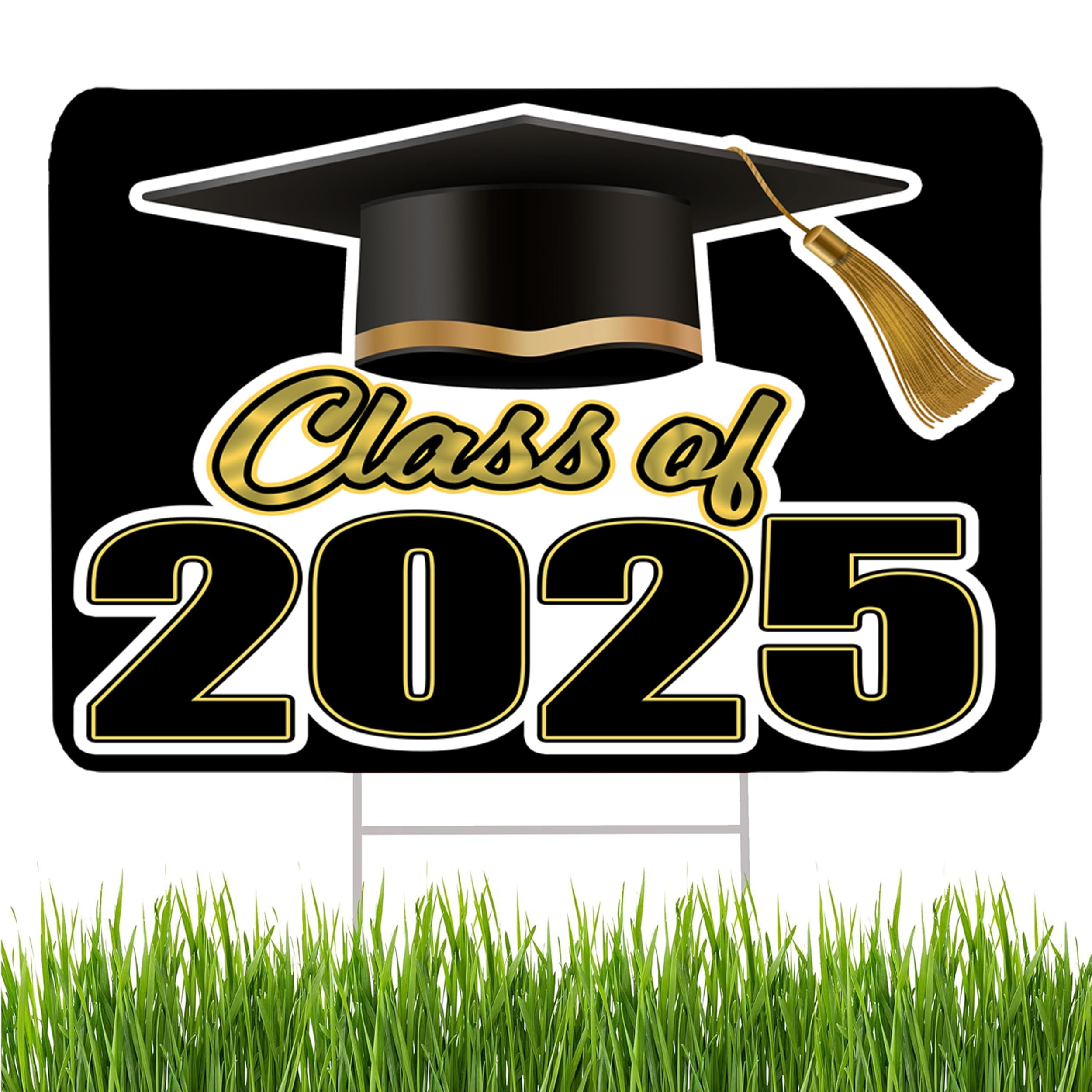 Congratulations Class of 2025 Graduation Yard Sign Home Decor Lawn Decoration With Stake Senior High School College Graduate Black