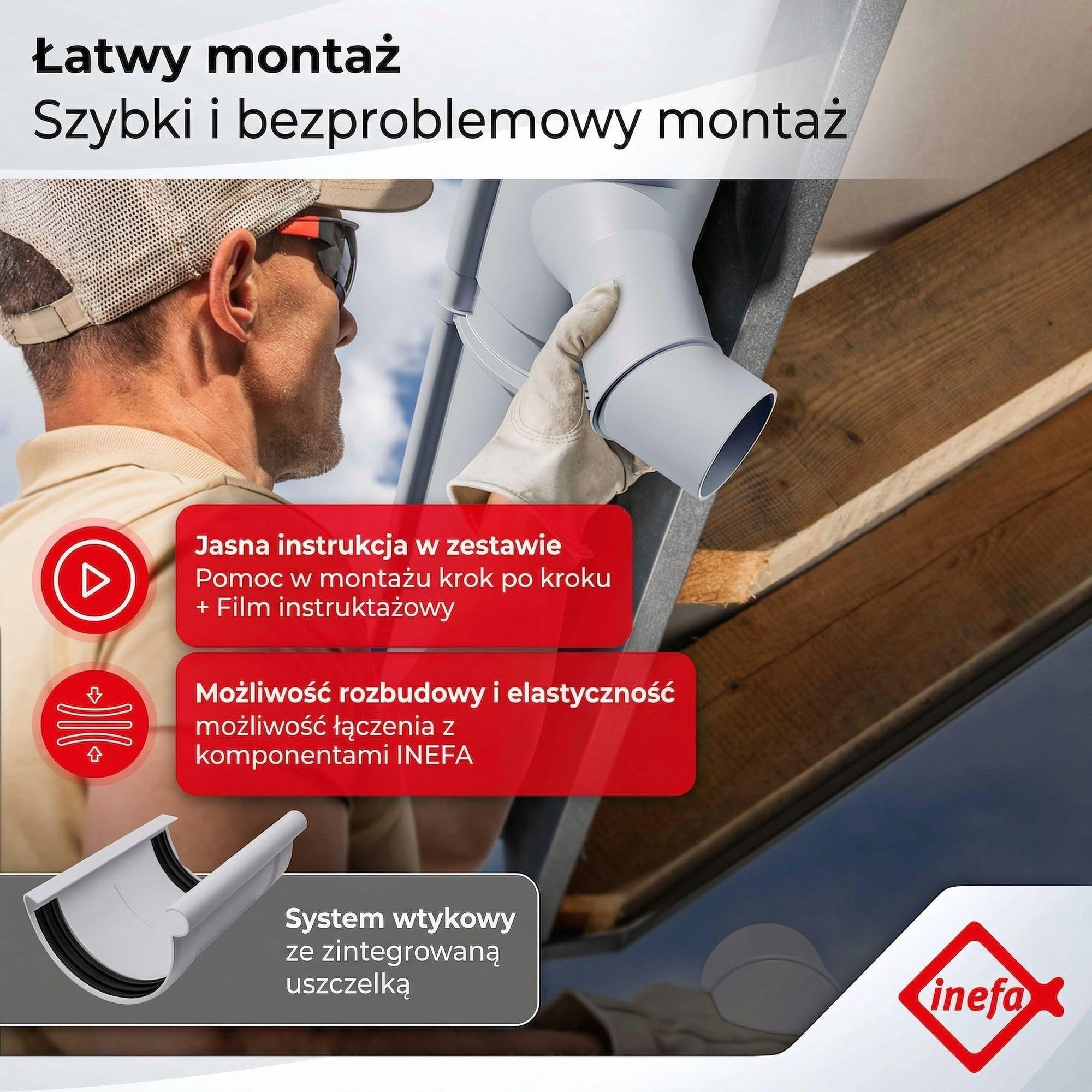 INEFA zestaw rynnowy 2x PVC NW100 / 100 mm półokrągły 5 m antracyt, rynna do domku i wiaty, komplet rynien, Made in Germany