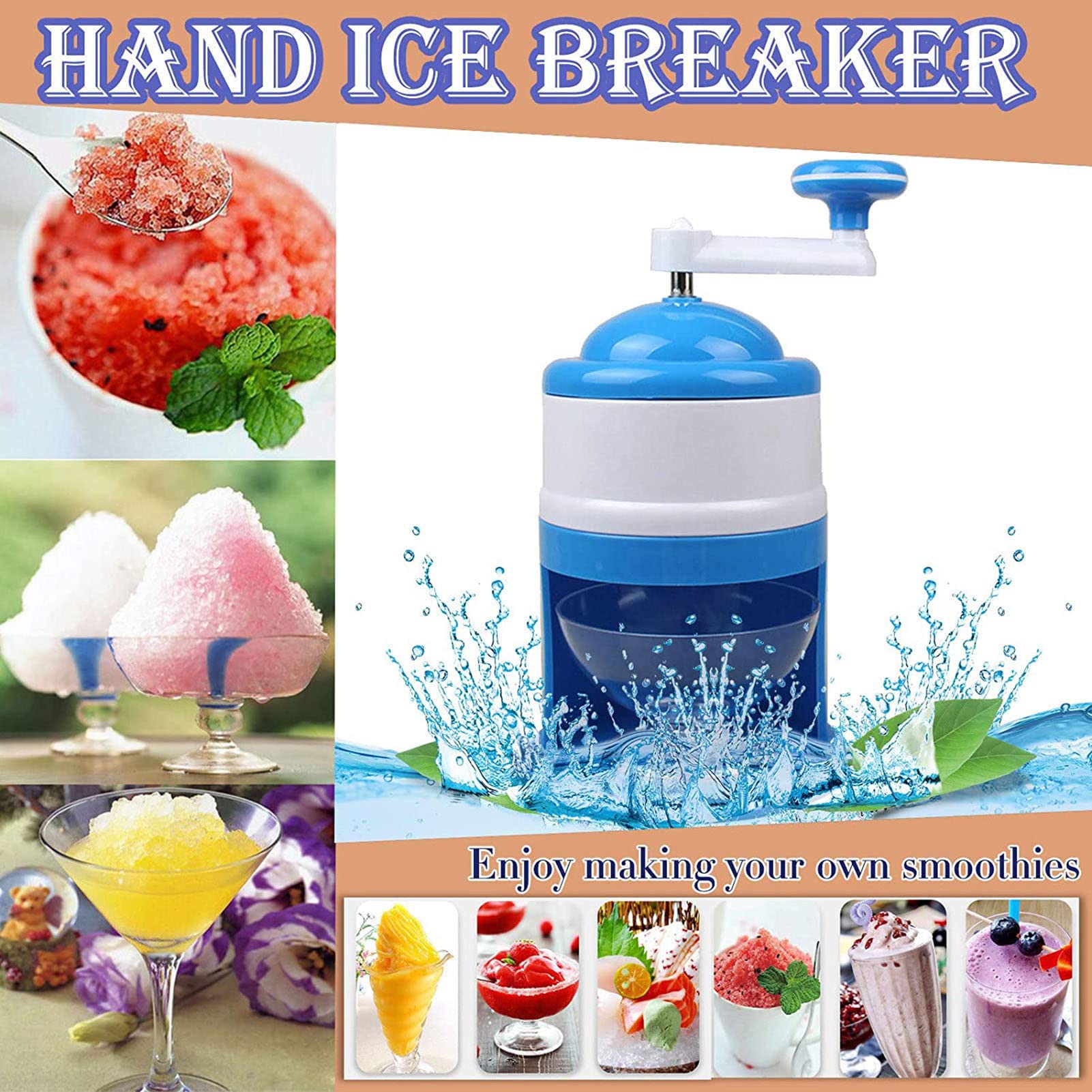 Afeitadora de Hielo con manivela portátil, máquina trituradora de Hielo y Cono de Nieve, máquina trituradora de Hielo Manual, trituradora de Hielo para Bebidas congeladas, cócteles, granizados,