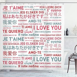 Ambesonne Love Shower Curtain, Emotional Messages in Various World Languages of Lettering and Culture Art Theme, Cloth Fabric Bathroom Decor Set with Hooks, 69