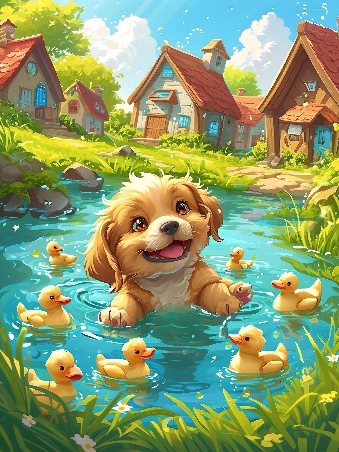 Diamond Painting Pato cachorro Pintura Diamante Adultos, Diamond Painting Niños, DIY Cuadros de Diamantes Kit Manualidades Adultos, para Navidad Decoración de La Pared Del Hogar Regalos 70x100cm t4475