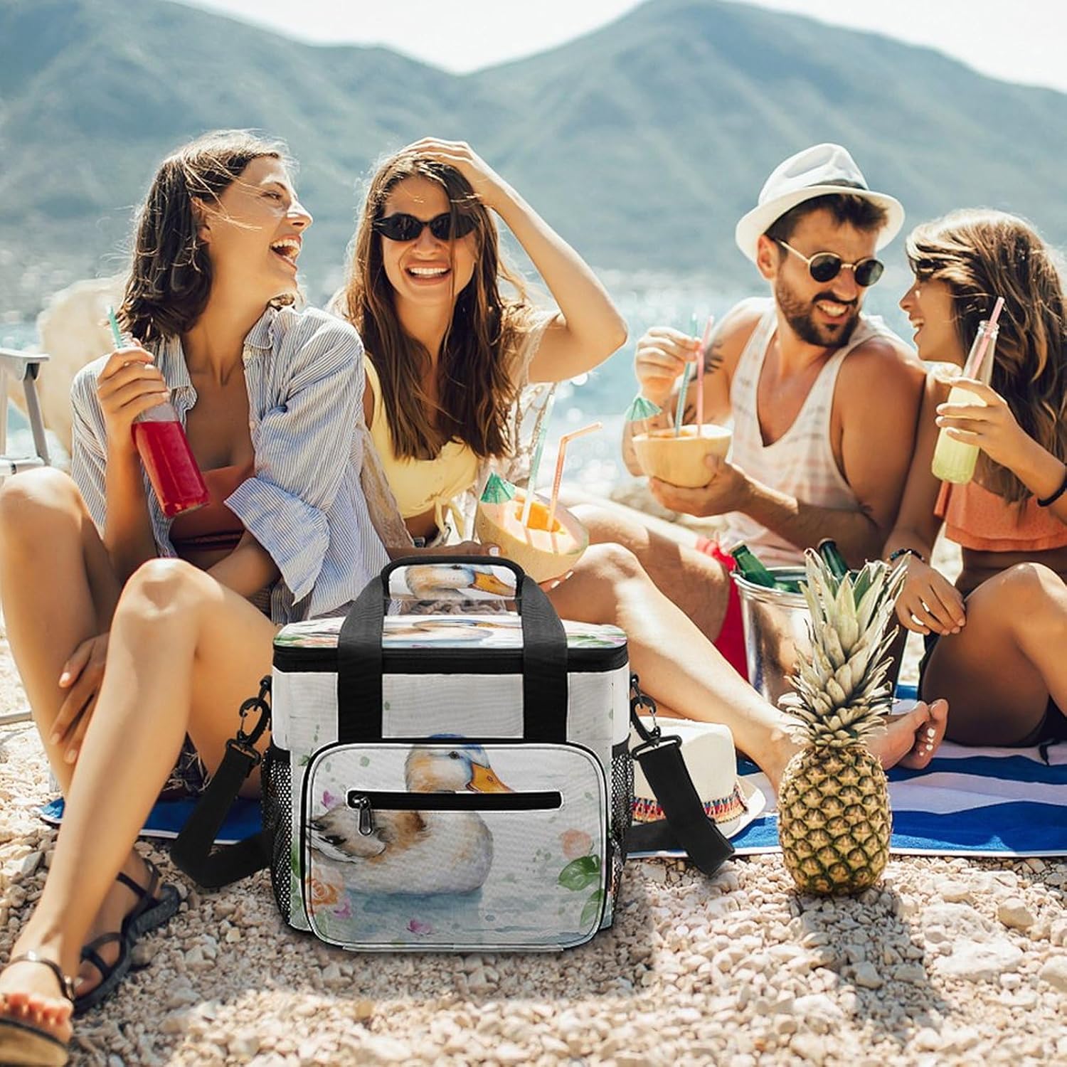 Camping Ice Pack, Watercolor Duck Print Cooler Bag, 22.5L Large Capacity Insulated Lunch Tote Bag for Outdoor, Picnic, BBQ, Travel, Work