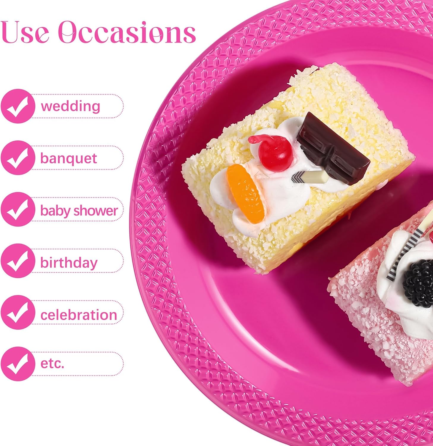 Kochorie 300-Pack Hot Pink Disposable Plastic Plates 6 Inch Round Dessert Dinner Plate Food Grade BPA Free Heavy Duty Wedding Cake Bulk for Events, Weddings, Birthdays, Graduation