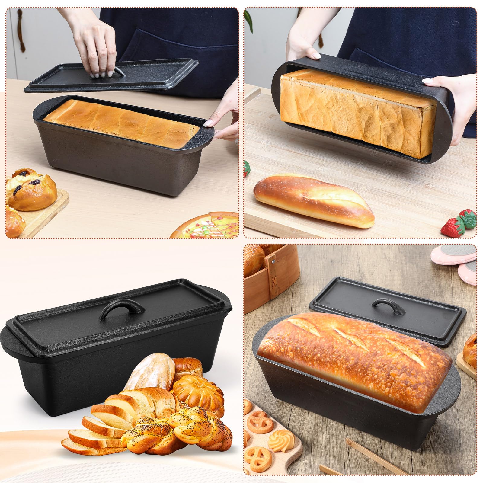 Gusseisen-Brotbackform Mit Deckel – 2 Stück, 35x13,5x11 Cm, Für Brot & Hackbraten