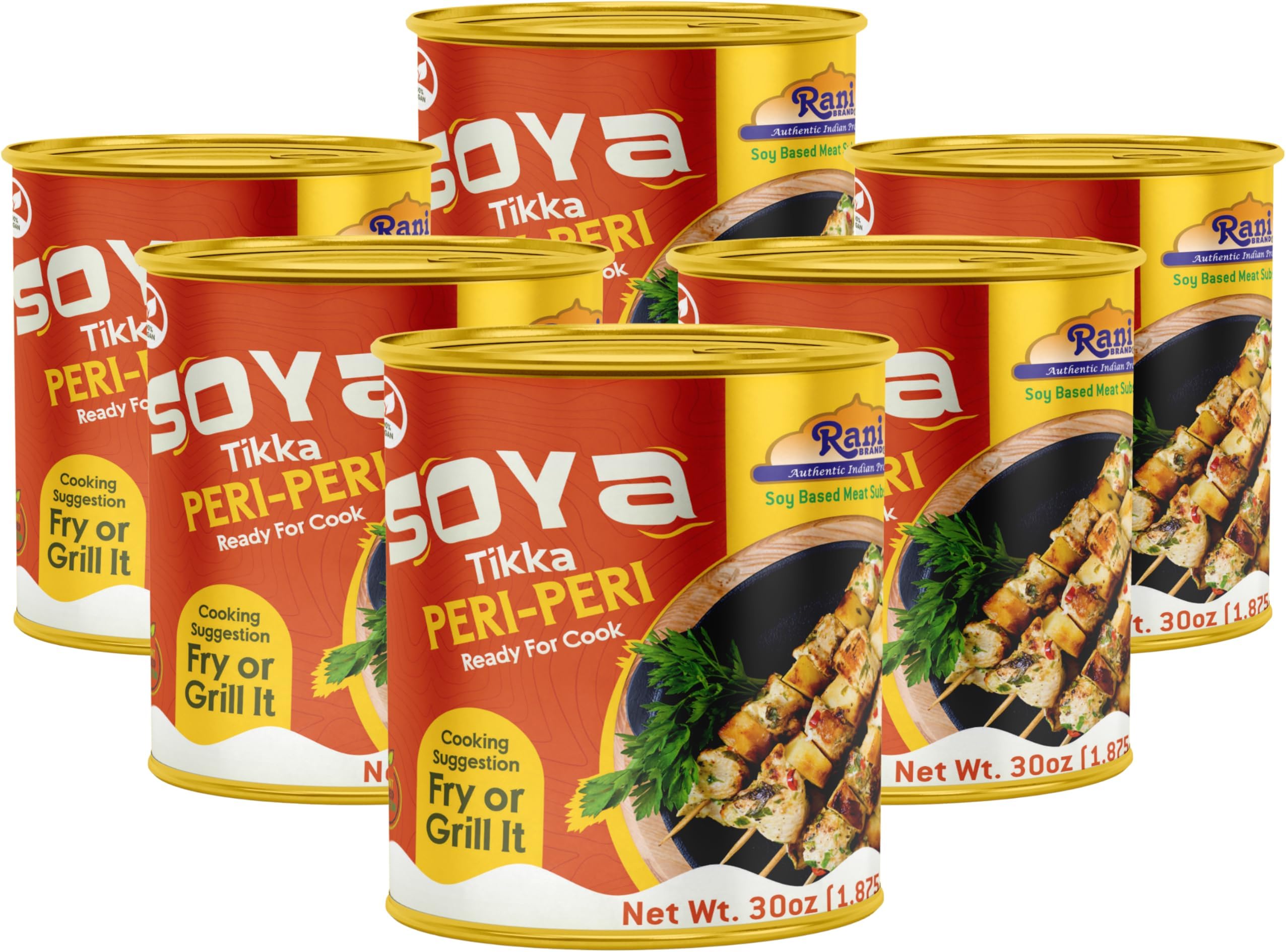 Rani Soya Tikka Peri-Peri 30oz (1.875lbs) 850g, Pack of 6, Ready for Cook ~ E...