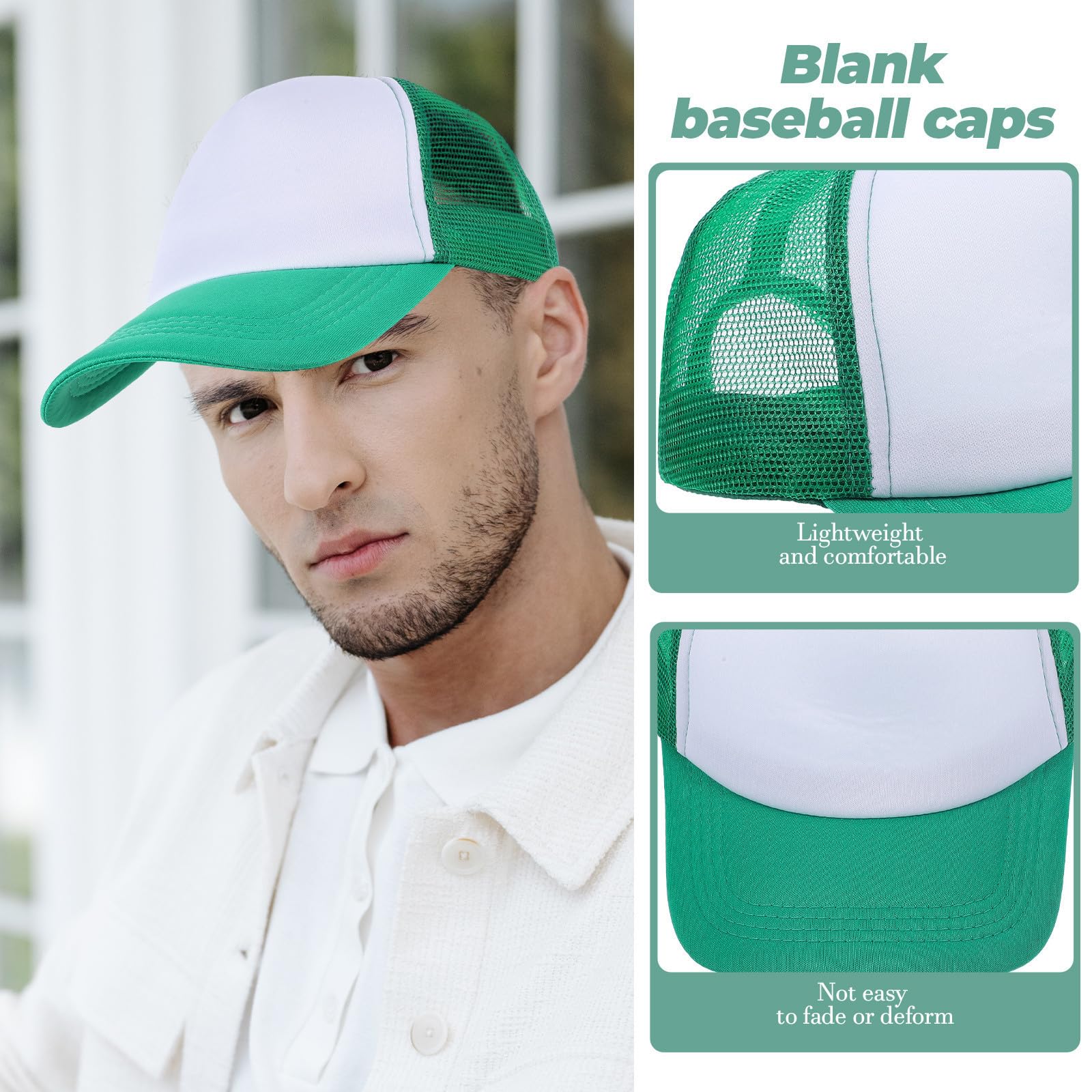10 Pezzi Berretto da Baseball in Rete per Sublimazione, Cappello Leggero in Poliestere Stampa a Trasferimento Termico, Design Semplice per Picnic e Uso Quotidiano