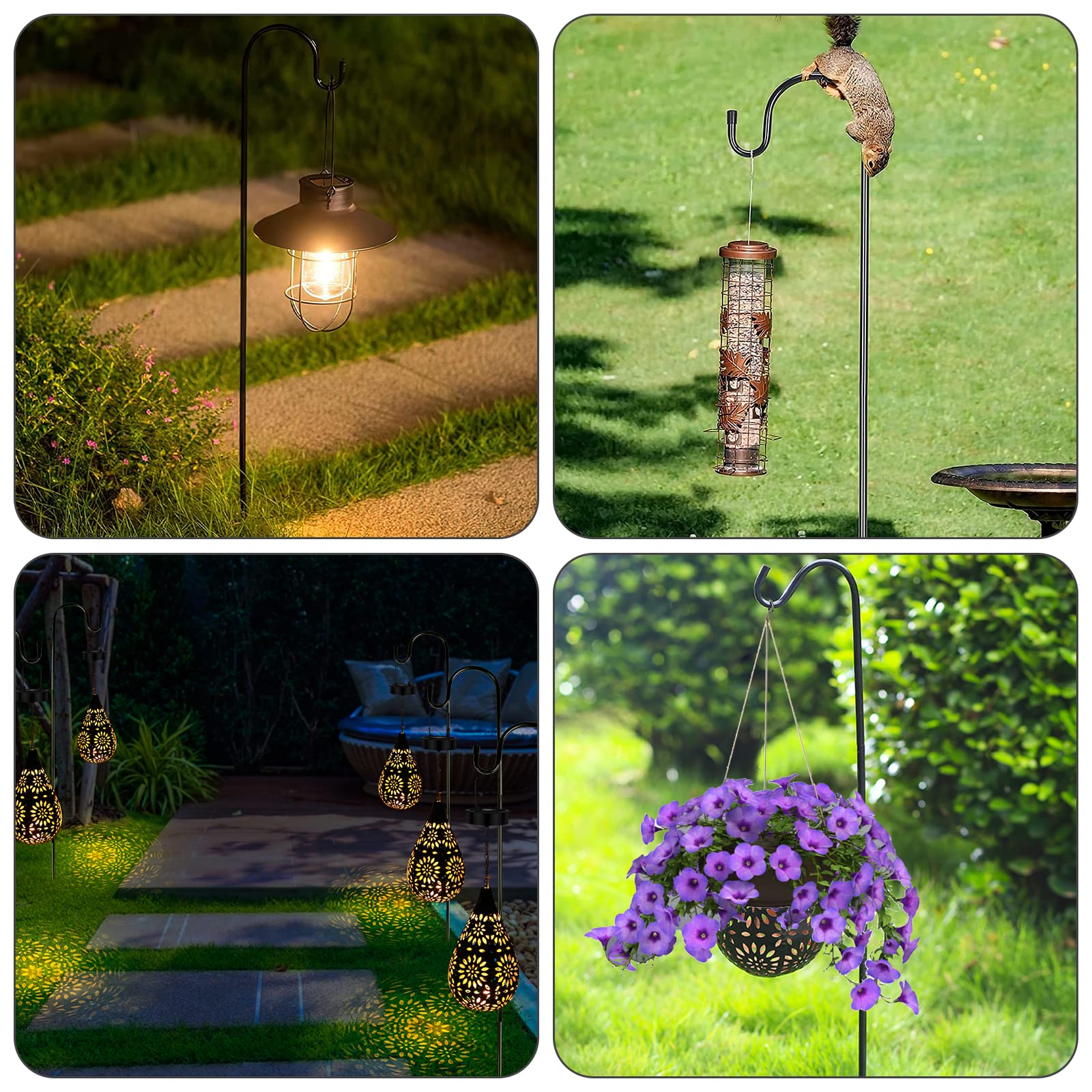 Nizirioo 2 PCS Crochets de Berger Pour Jardin, 100cm Crochet de Berger Jardin Extérieur, Noir Réglable en Hauteur Crochets de Berger Pour Mangeoires à Oiseaux, Lampes Solaires, Lumières de Noël