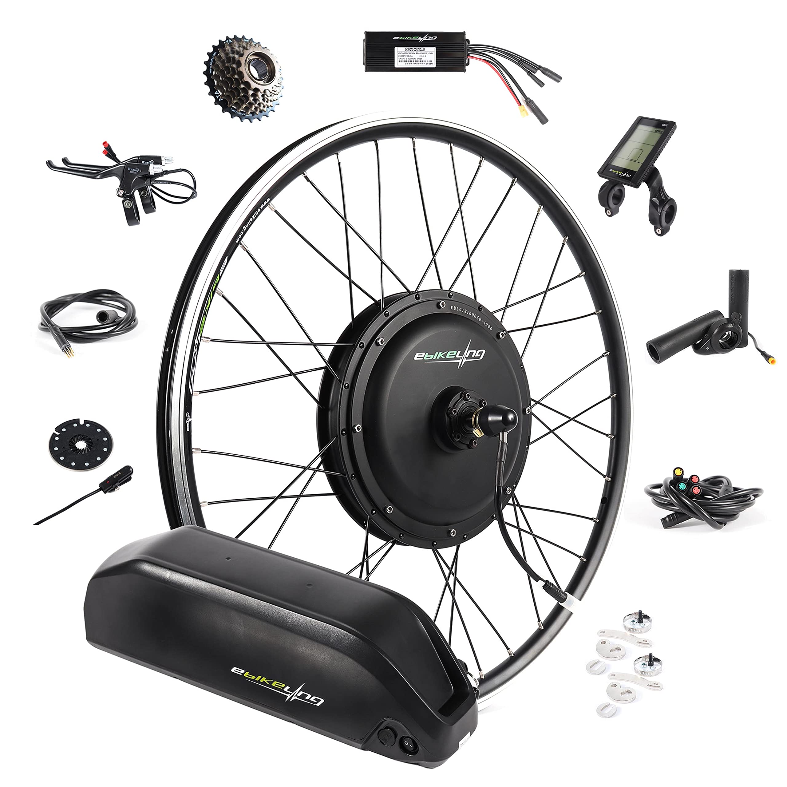 EBIKELING Waterproof Ebike Conversion Kit with Battery 26" Direct Drive Front/Rear Wheel Electric Bi