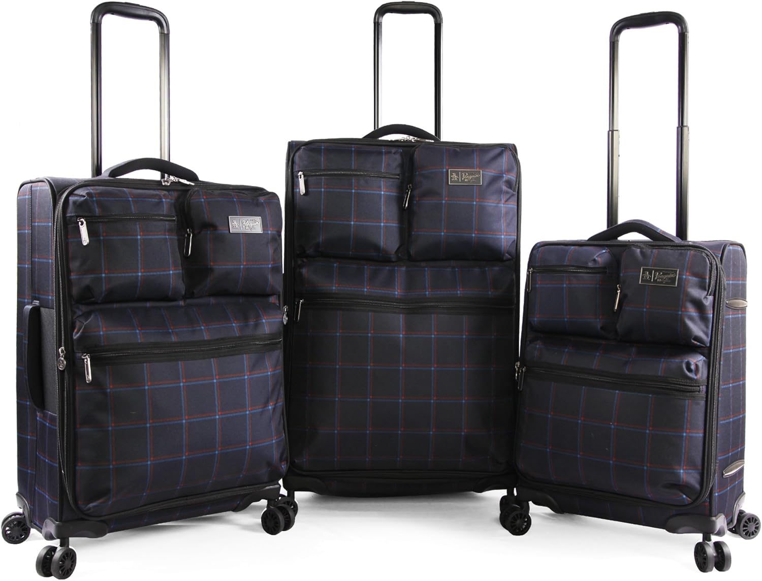 Original Penguin Original Penguin Norton 3pc Expandable Suitcase Set With Spinner Wheels Luggage Set, Navy Plaid