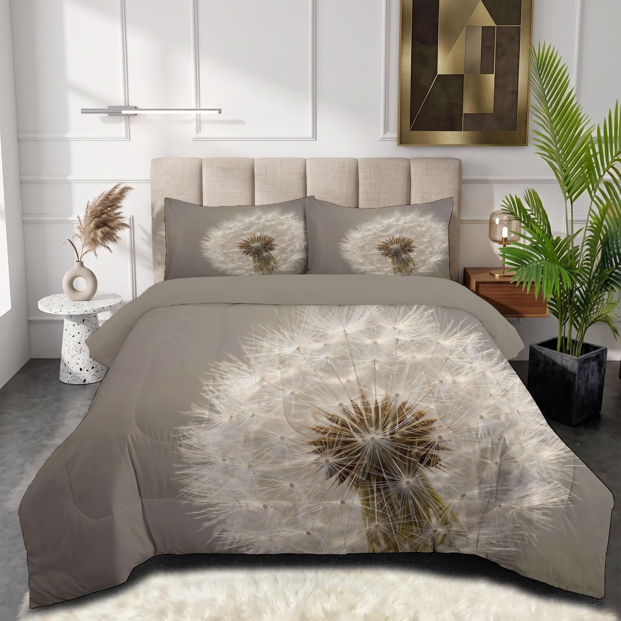 Bettdecke Ohne Bezug Löwenzahn 140x200cm | 4 Jahreszeiten Waschbare Bettdecken Minimalistischer Botanischer Realismus Warme Steppdecke - Weiche Wendebettwäsche Mit 2 Kissenbezug
