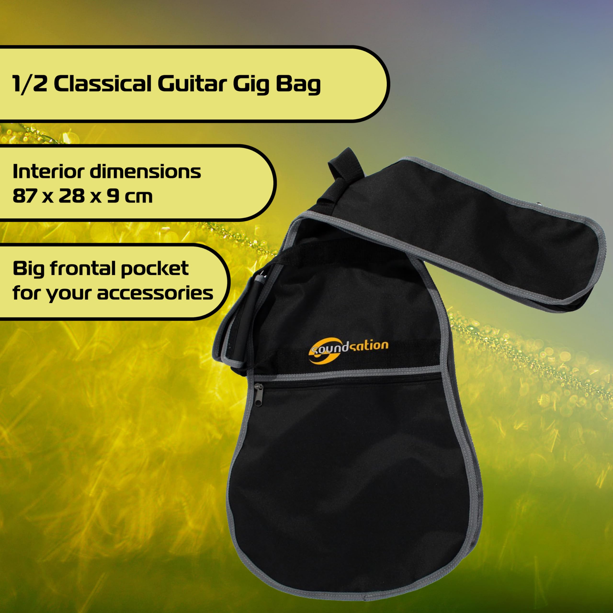 Soundsation SBG-10-CG 1/2 Größe Konzertgitarre Gig Bag - verstellbare Schultergurte, Tragegriff, Fronttasche, schwarz/grau