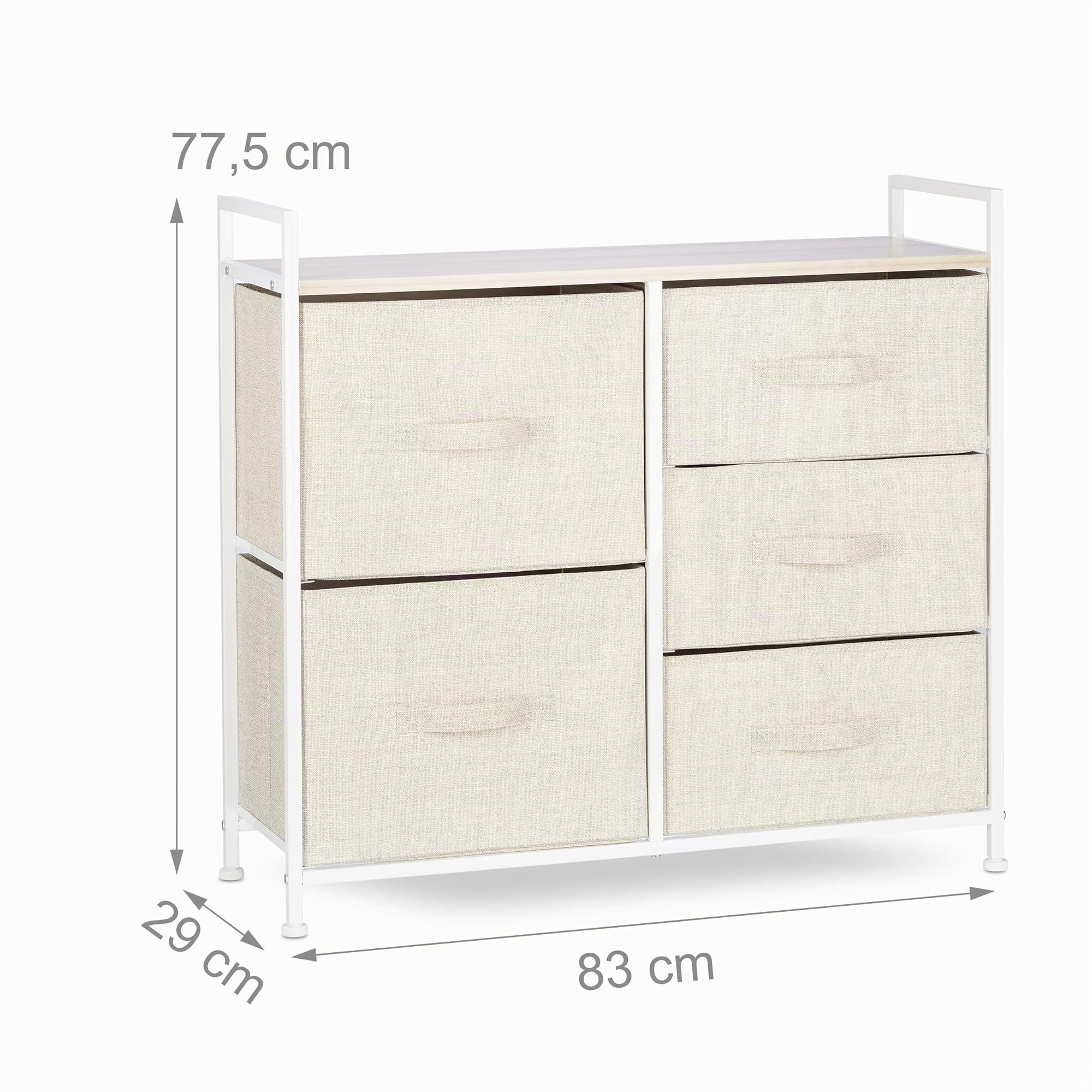 Relaxdays Meuble Rangement 5 tiroirs Tissu Commode étagère tiroir Tissu HxlxP: 77,5 x 83 x 29 cm, Beige