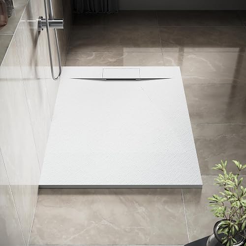 SIRHONA Receveur de Douche, Receveur de Douche Rectangulaire Antidérapant en Résine, Blanc, avec Bonde, 140x90 cm - 2