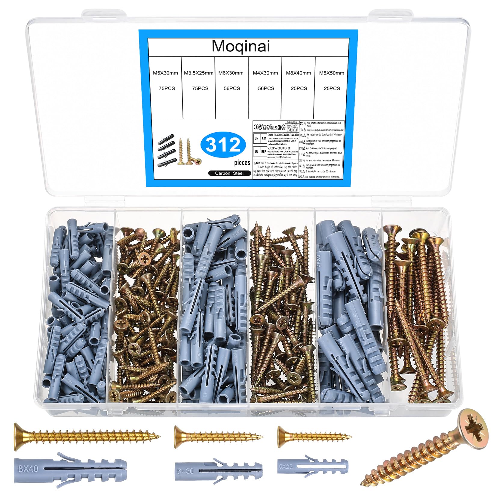 312 Pièces Kit de Chevilles et Vis