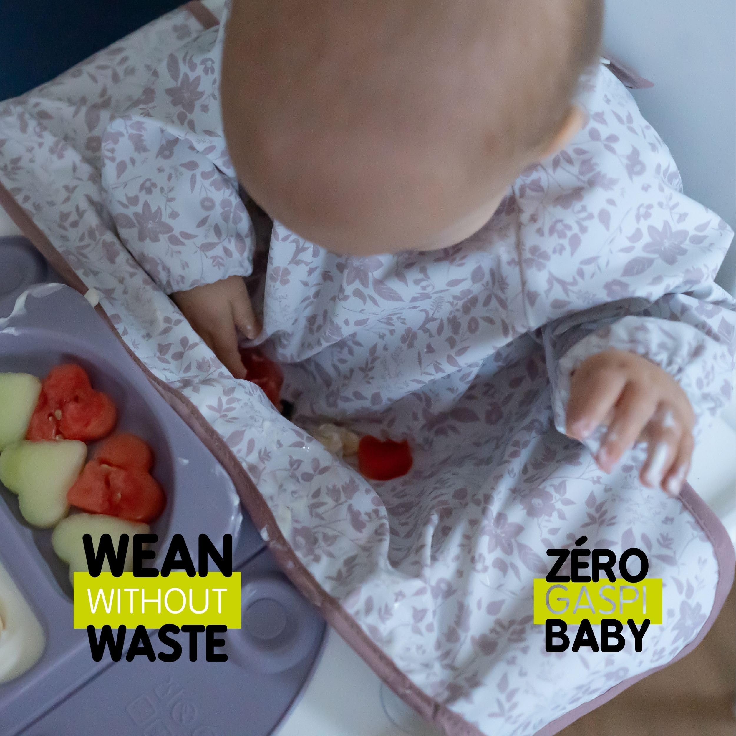 Tidy Tot®™ Cover & Catch™ Weaning Bib with Sleeves. Attaches to Highchairs with Suction for Mess Proof Baby Feeding. Waterproof Long Sleeved Bibs. Coverall BLW Bibs - Image 4