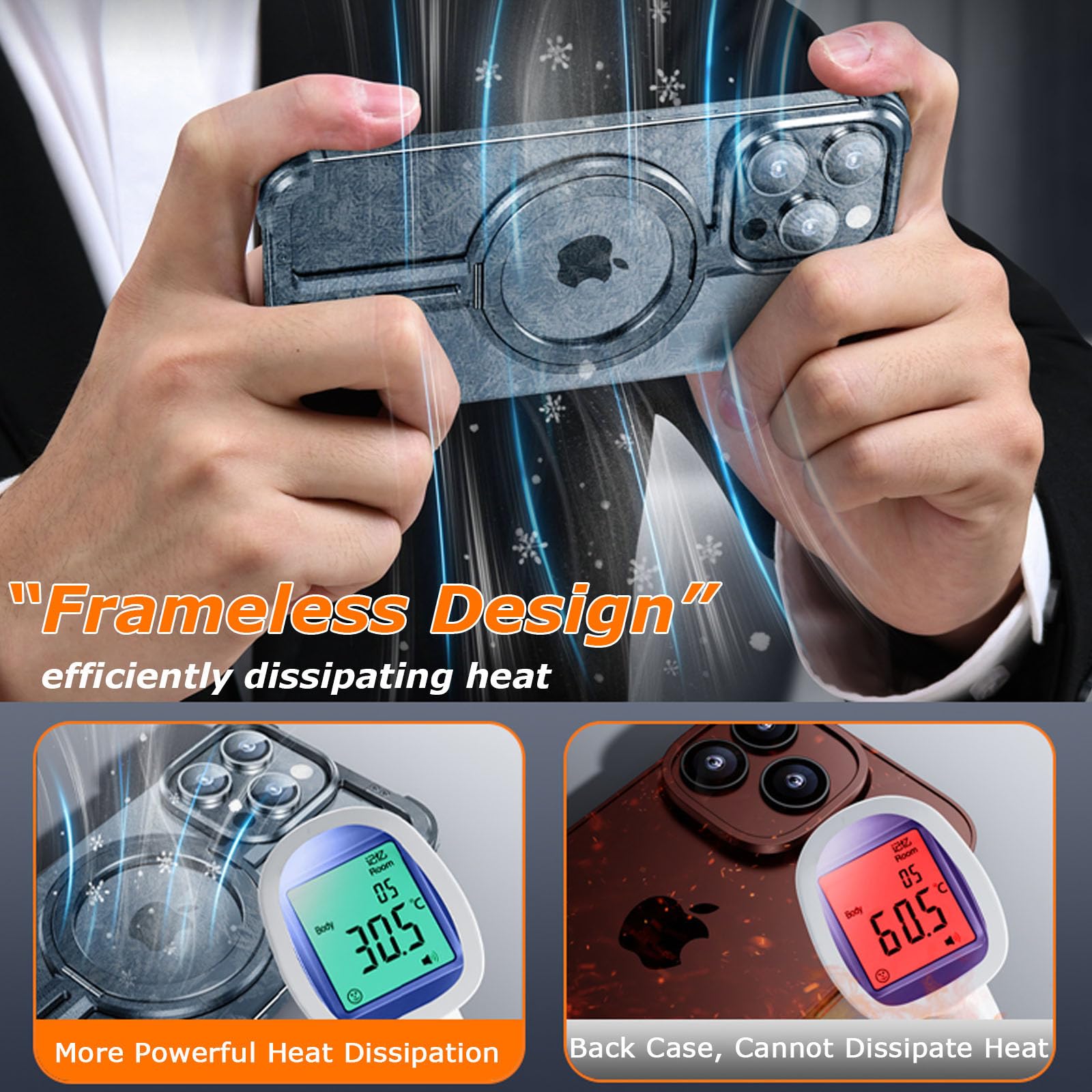 Funda para iPhone 15 Pro/15 Pro MAX, Cubierta de Metal Sin Marco con Soporte de Anillo de Metal Invisible, Protección contra Caídas de Grado Militar, Compatible con MagSafe
