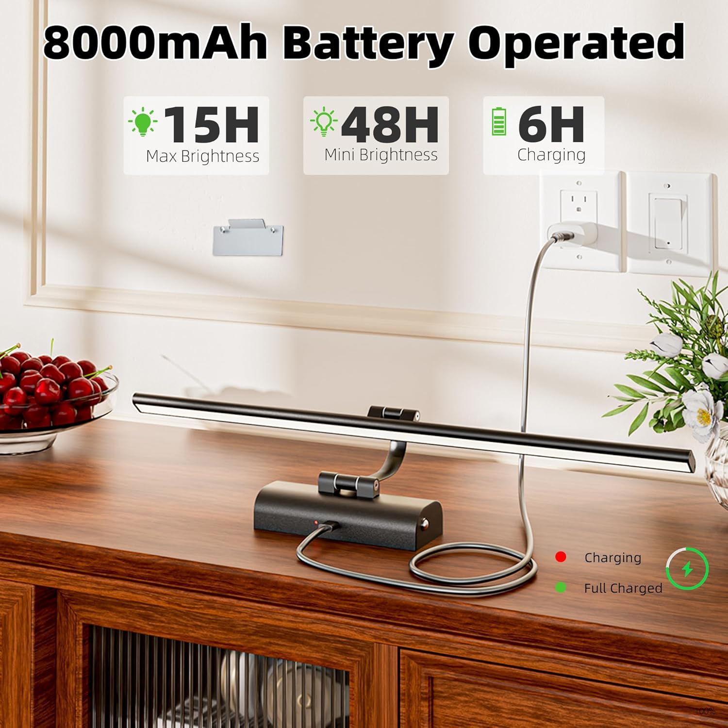 24inch Picture Lights for Wall, 8000mAh Rechargeable Wireless Picture Light with Remote Timer, Battery Operated Wall Lights 3CCT Dimmable, LED Art Lighting for Paintings Frame Gallery Dartboard, Black