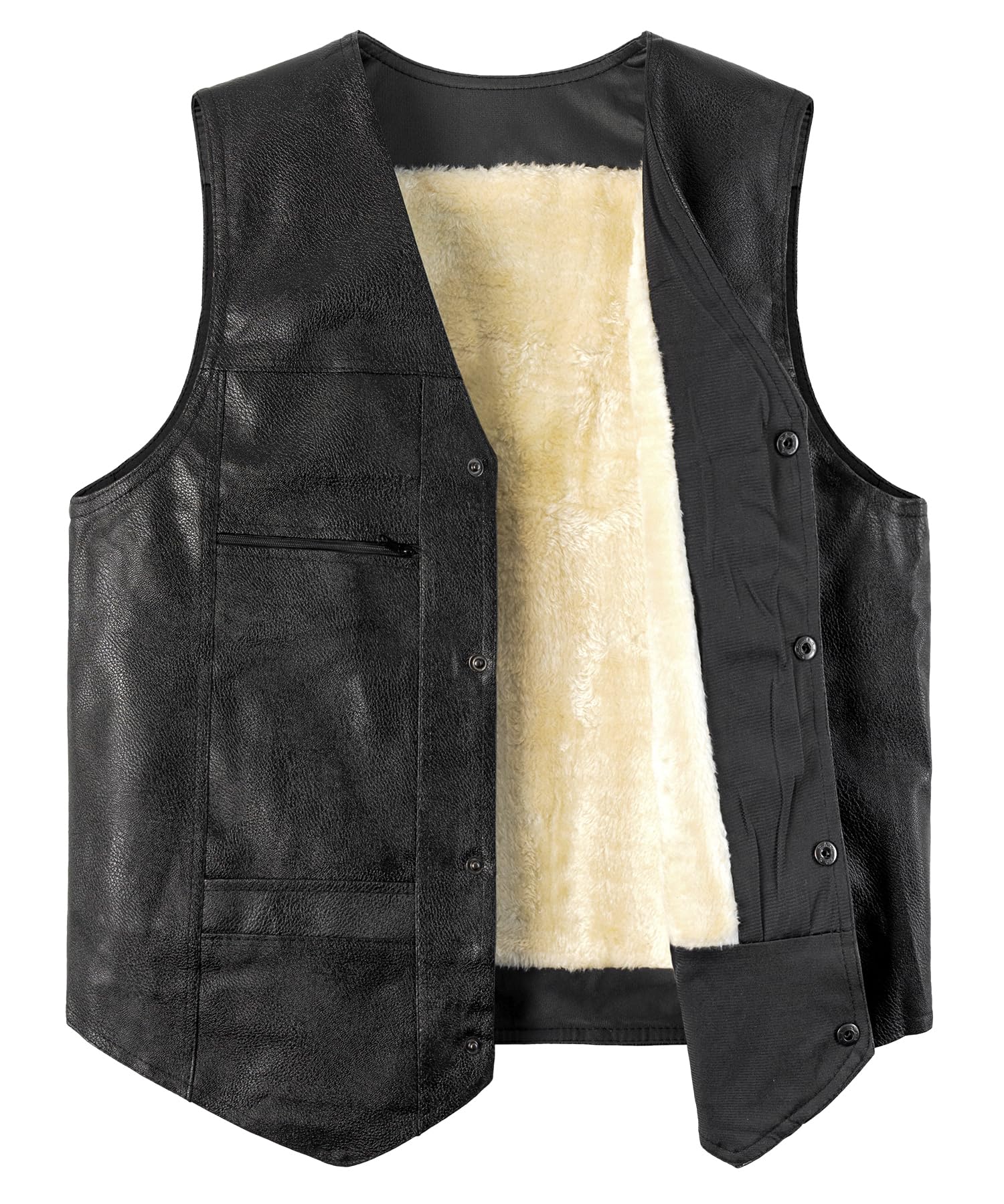 Heren PU Lederen Vest Fleece Gevoerd Motorvest Vintage Retro Lederen
