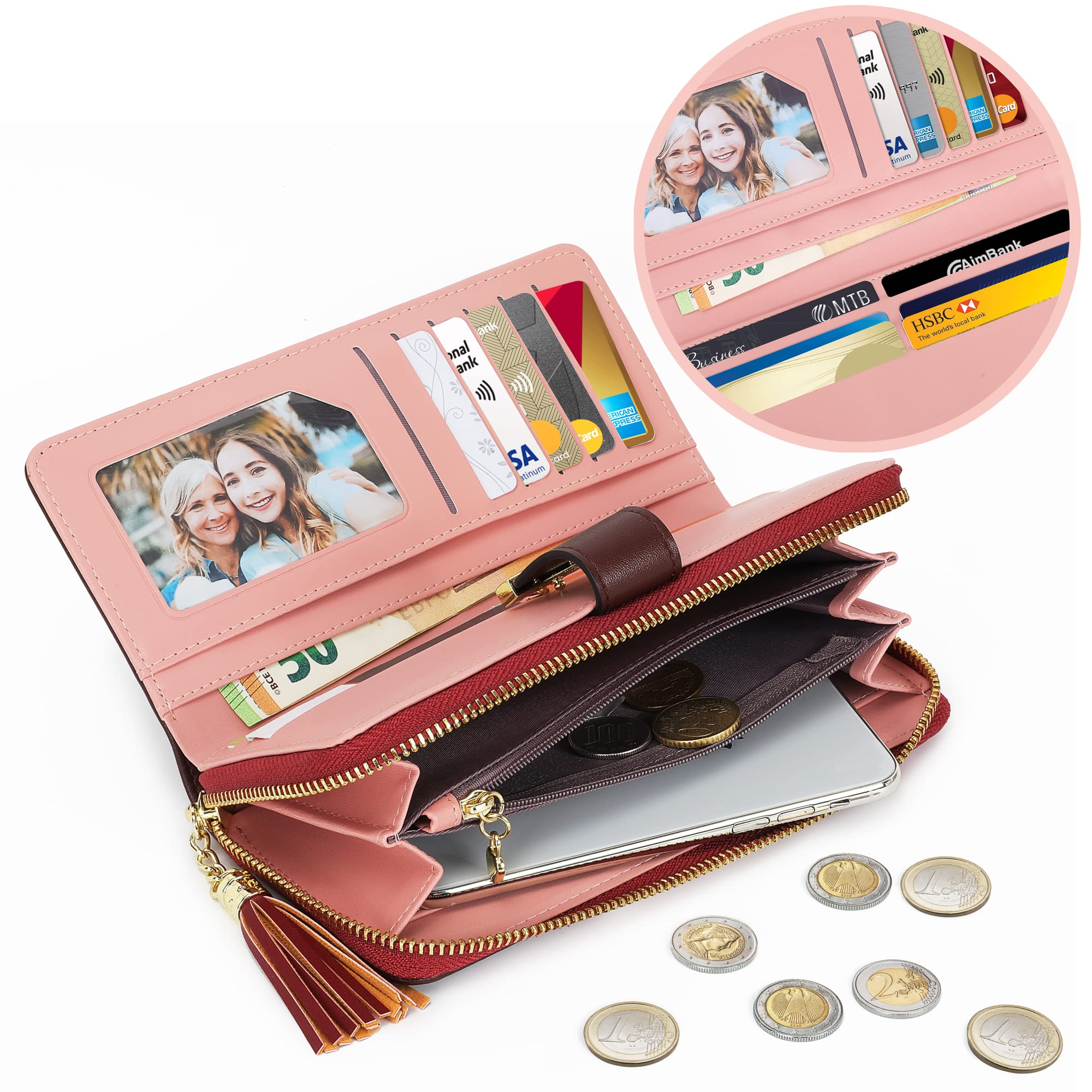 Pomelo Best Portafoglio Donna Cerniera Lungo con Pendente Portamonete Chiusura con Cerniera - Ideale Regali per Donna