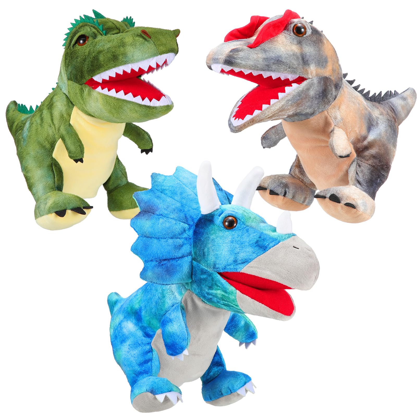 Silipull 3 Pieces Dinosaur Hand Puppets 12 Inch Plush Stuffed Animals Puppet Dinosaur Soft Toys for Animal Storytelling, Teaching, Preschool, Role Play (Tyrannosaurus, Triceratops, Dilophosaurus)