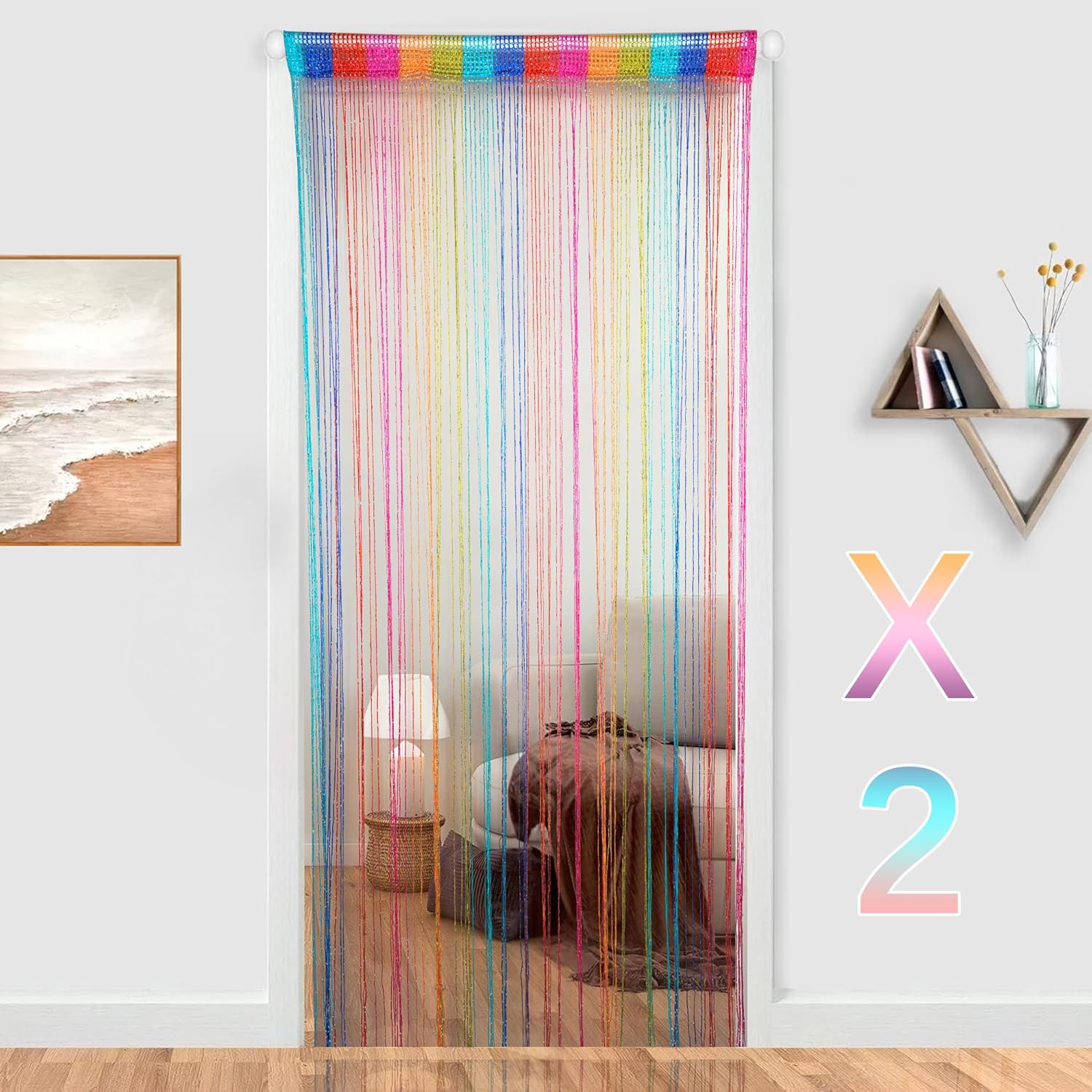 2 Pack 39 x 79 Inch Beaded Curtain String Door Curtains