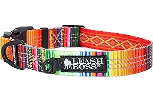 Leashboss 1 inch Wide Dog Collar, Reflective and Adjustable