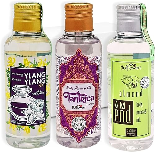 HOT FLOWERS Set de aceites de masaje corporal sensual para hidratar y nutrir la piel - Mujeres y parejas - Colección Ultimate Intimacy