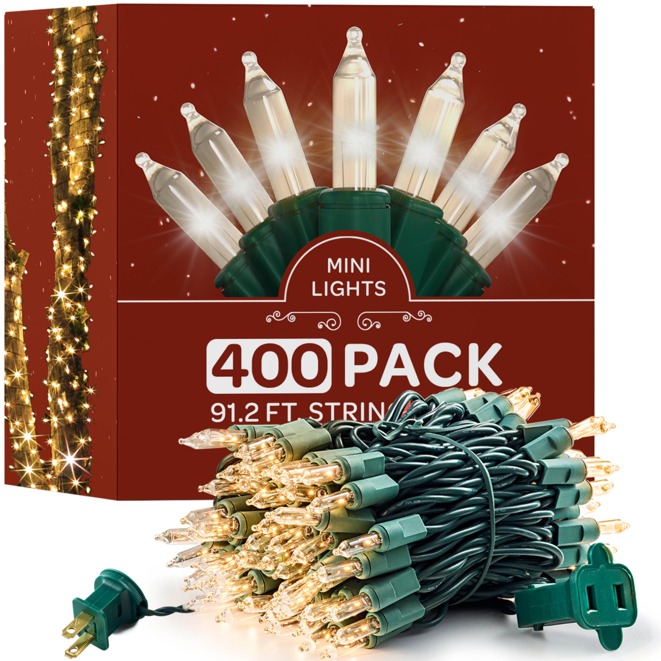 SEWANTA Christmas String Lights [400 Set] 100 Ft Warm White Christmas String Lights, for Xmas Tree, Garland, Holiday, Party Décor –Mini Christmas Lights for Tree Weather-Resistant