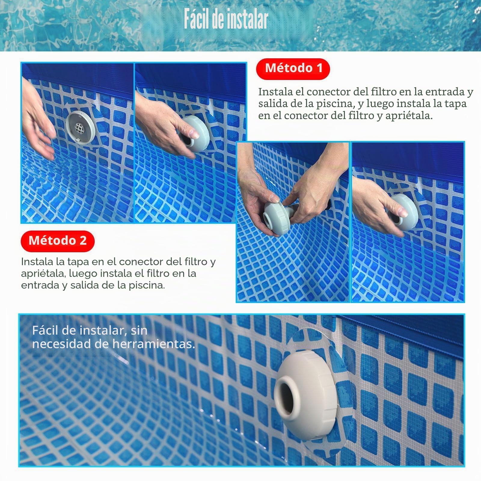 Kit de Coladores pequeños para Piscinas, conexión de Manguera de Boquilla de Piscina con 4 Tapones de Pared para Piscina, tapón de tapón de Agujero Compatible con Intex y Bestway