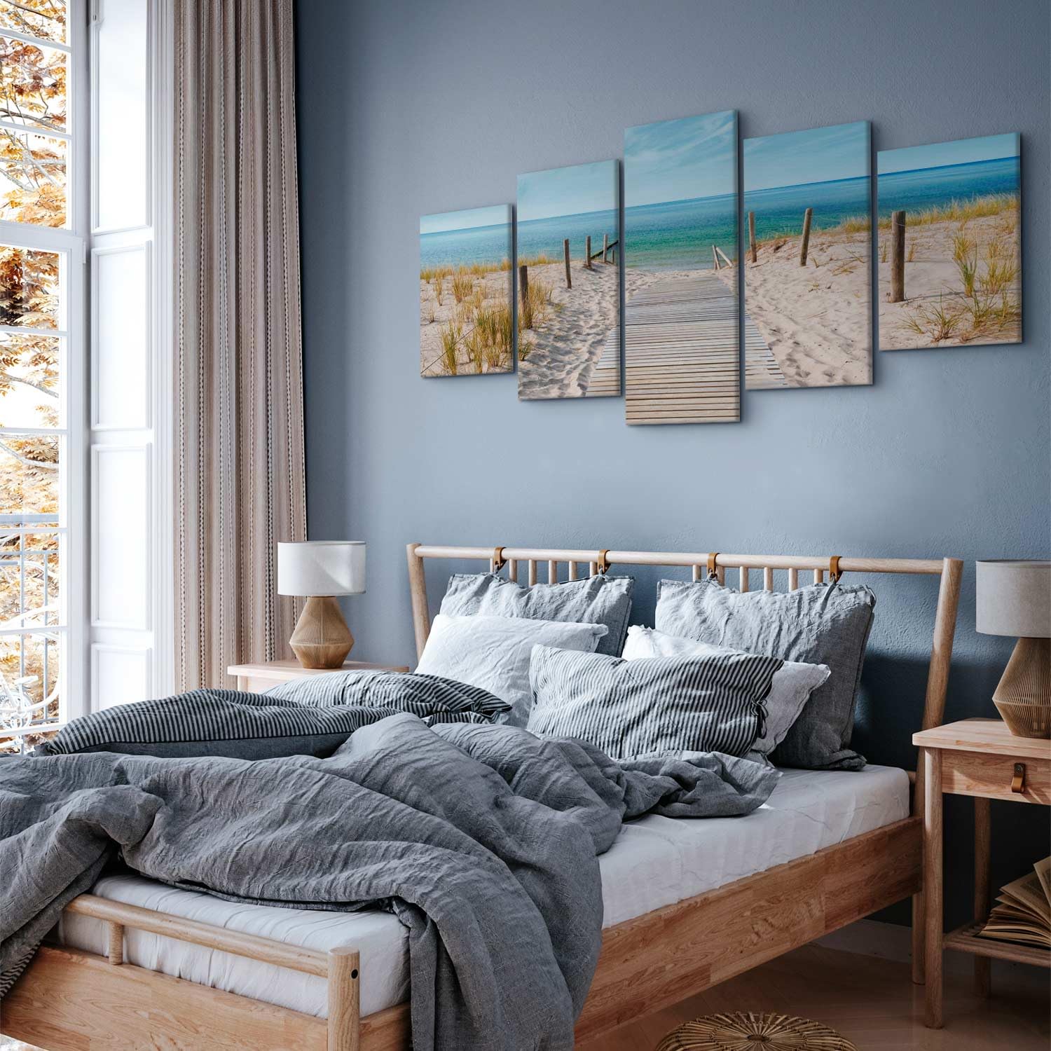 Cuadros B&D XXL - Cuadro en Lienzo Playa Mar 200x100 cm 5 Piezas - Impresión Cuadros decorativos Decoracion Decorativo para Pared modernos dormitorios de Pared - Paisaje Naturaleza mar c-B-0051-b-n