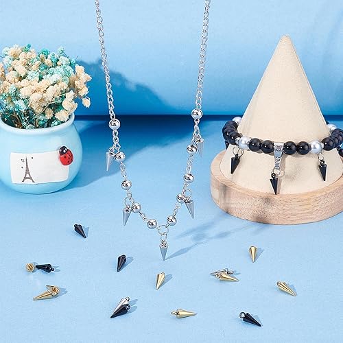 Miniatura 6 de DICOSMETIC 60 dijes de acero inoxidable de 6 estilos, aretes de espiga y cono, collar, pulsera, tobillera, dijes, accesorios de joyería surtidos