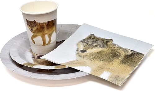 Miniatura 2 de Gift Boutique Juego de 122 piezas de suministros de fiesta de lobo, platos de papel, servilleta para lobos, selva, safari, animales, zoológico,