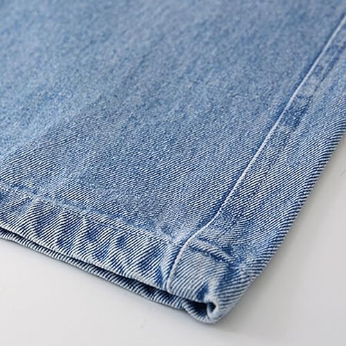 Girls Baggy Wide Leg Cargo Jeans Straight Elastic High Waist Solid Color Denim Pants with Pockets Y2K Streetwear(A,11-12 Years)