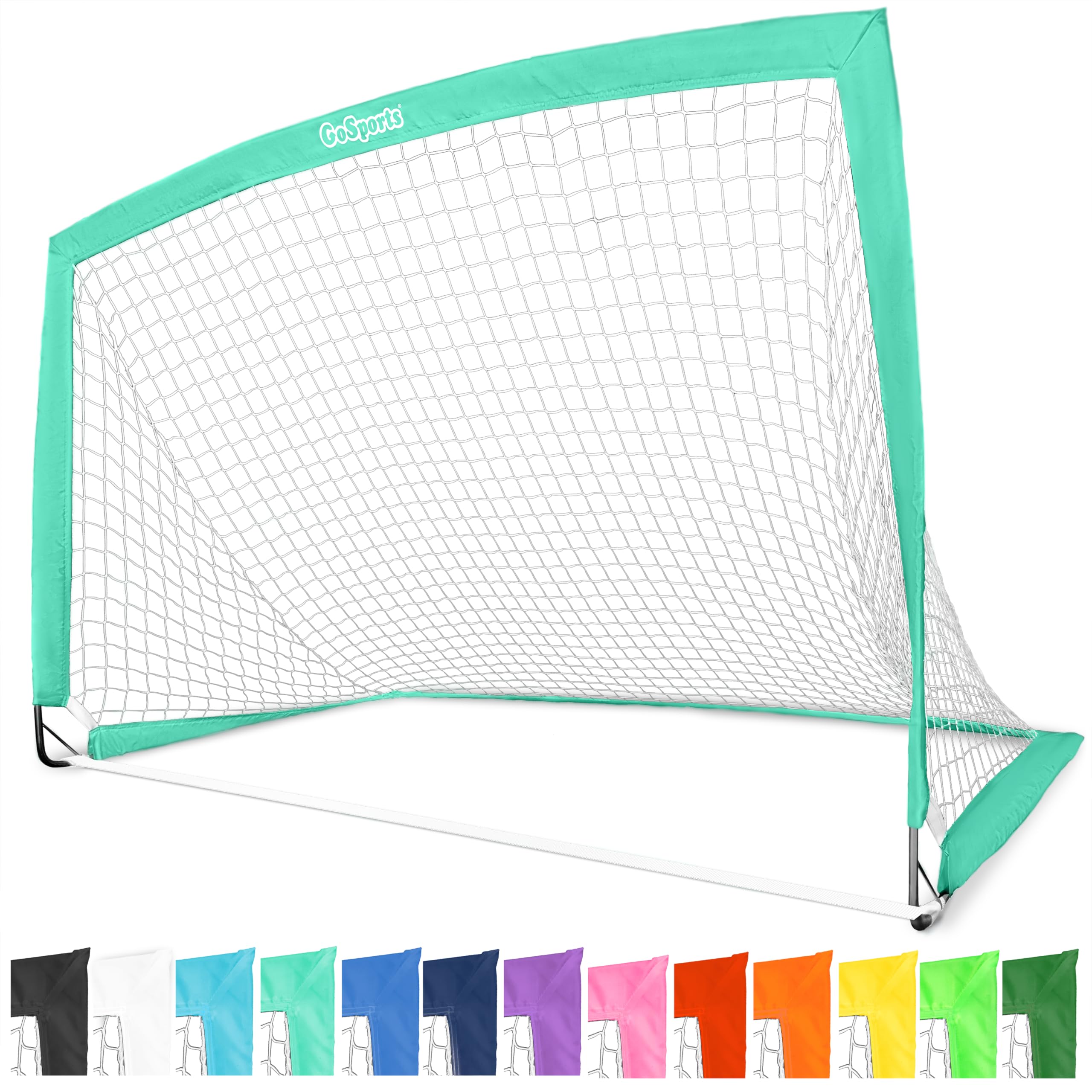 GoSports Portable Soccer Goals for Kids - 13 Color Options - Choose 4 x 3 ft or 6 x 4 ft - Team Tone Pop Up Nets for Backyard