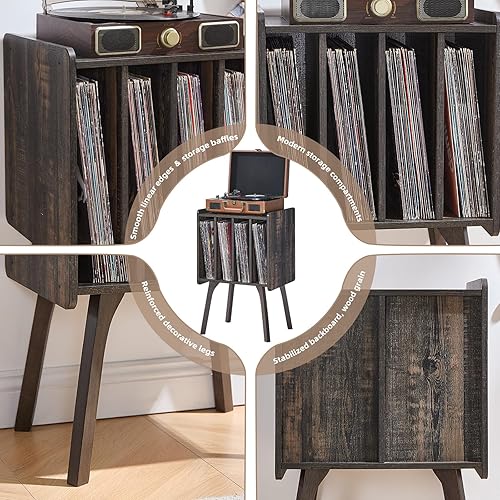 Miniatura 9 de LELELINKY - Soporte para tocadiscos, mesa de almacenamiento para discos de vinilo con patas de madera, almacena hasta 100 álbumes, moderna mesa para