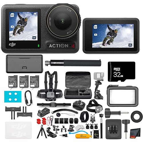 DJI Osmo Action 4 Camera Adventure Combo - Waterproof Action Camera with 4K UHD Video, 1/1.3" Sensor, Stabilization, Dual Screens, for Vlogging, Travel & Sports + 32GB Card & 50 Piece Accessory Kit