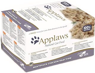 Applaws 100% Natural Wet Cat Food Pot, Multipack Chicken Selection in Broth forAdult Cats - Pack of 8 x 60g Pots