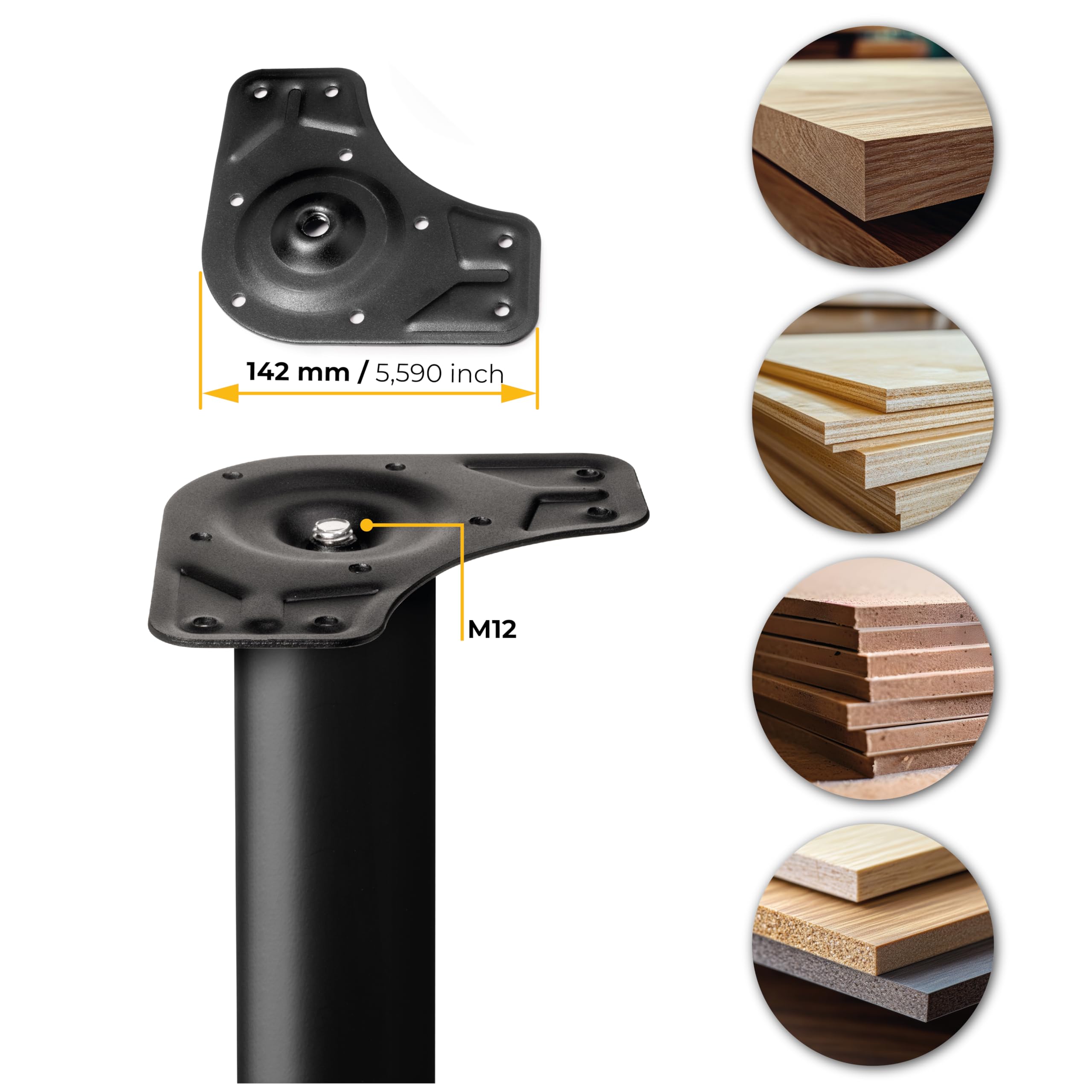 Emuca - Gambe regolabili per tavolo Ø60x710mm, kit di 4 piedi per tavolo in acciaio, altezza regolabile 710-730mm, nero