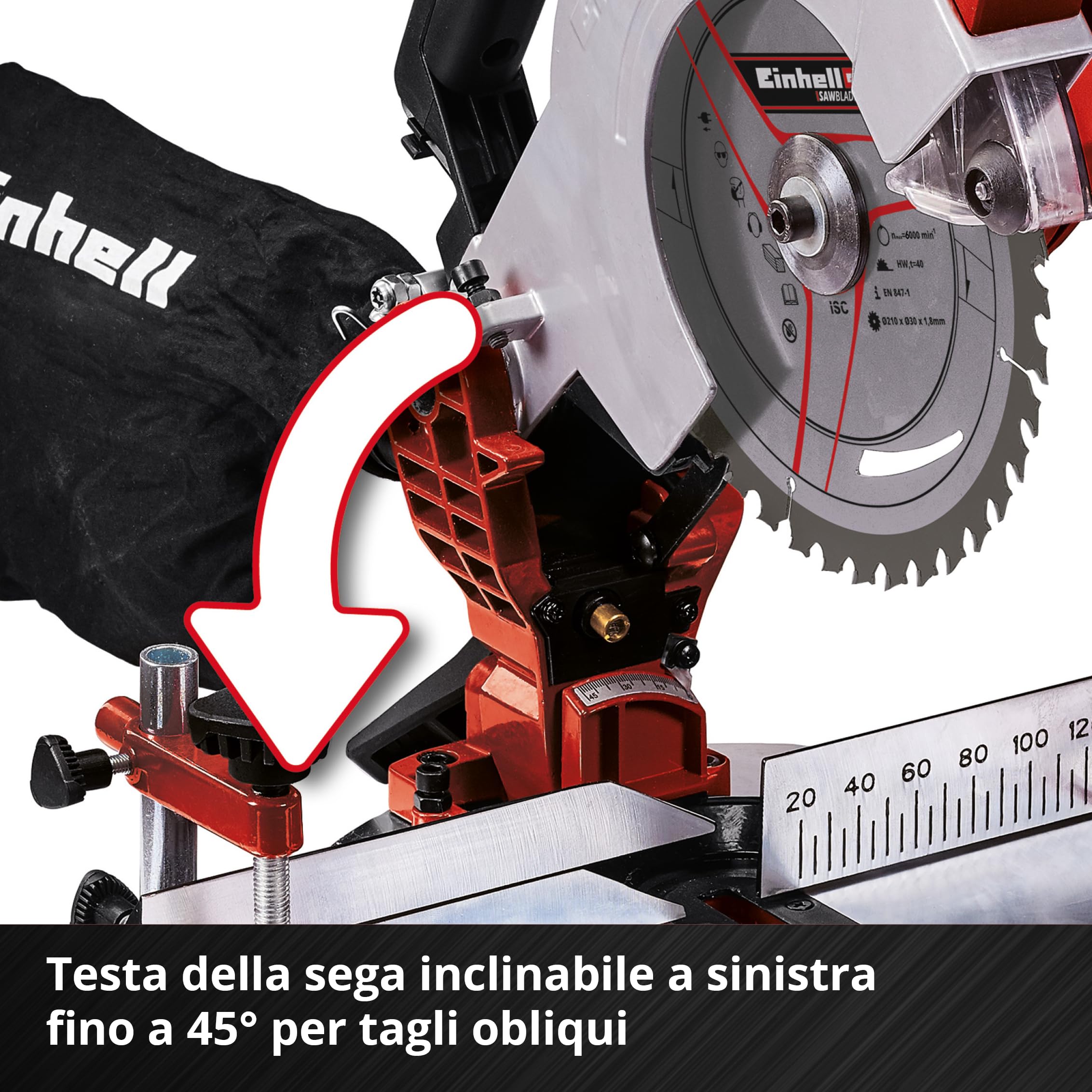 Einhell TE-MS 18/210 Li-Solo Troncatrice a batteria Power X-Change (giri al min. 3000, lama Ø210 x Ø30, inclinabile fino a 45 °, senza batteria e caricabatteria)