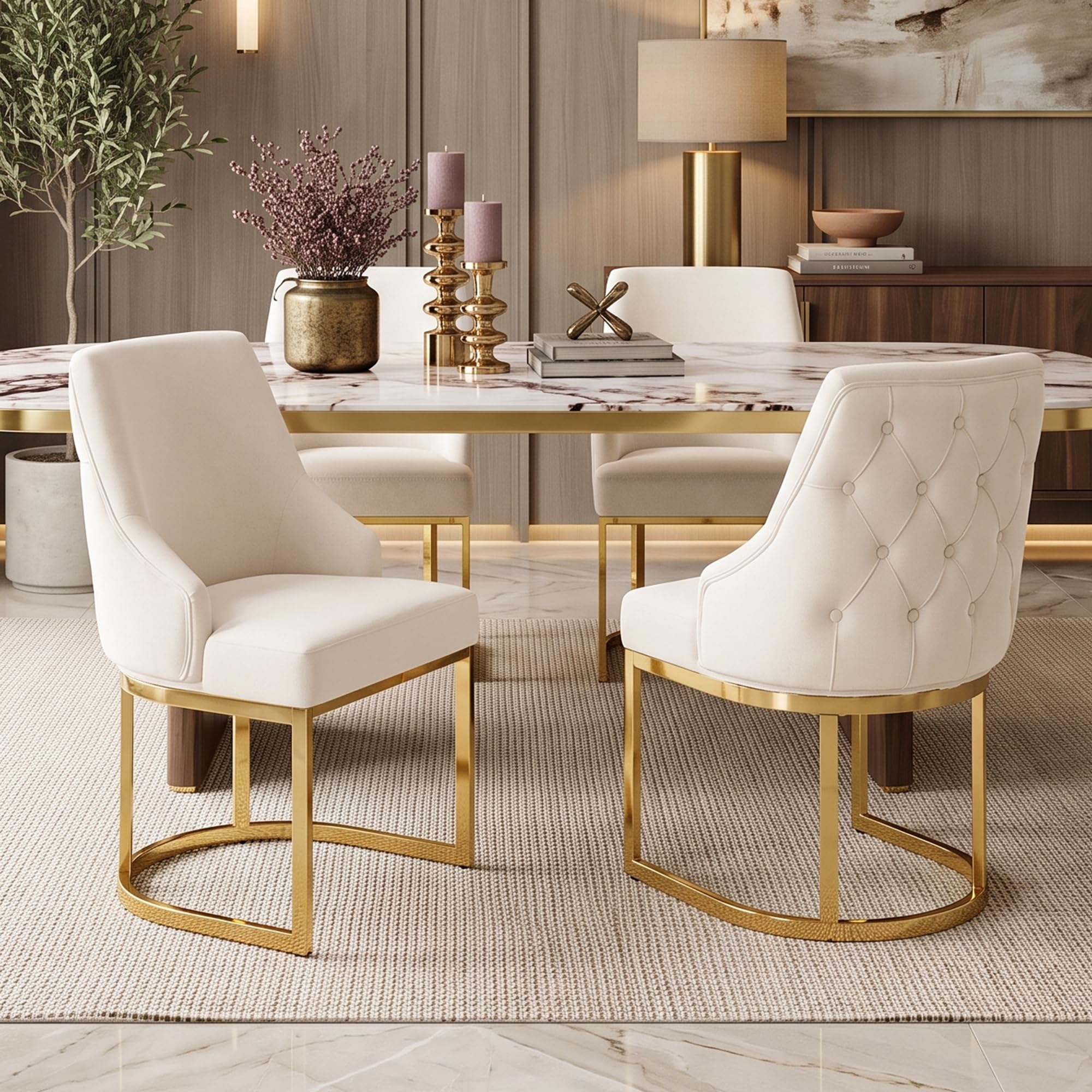 Generisch 2 sedie da pranzo in velluto beige con gambe in metallo dorato